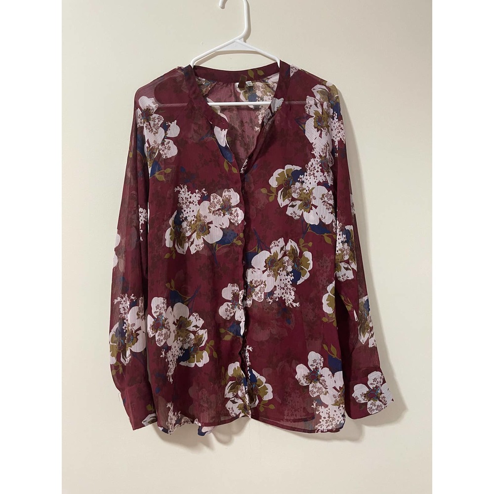 3 for $15 KUT from the Kloth Maroon XL Button Down Shirt Floral Blouse